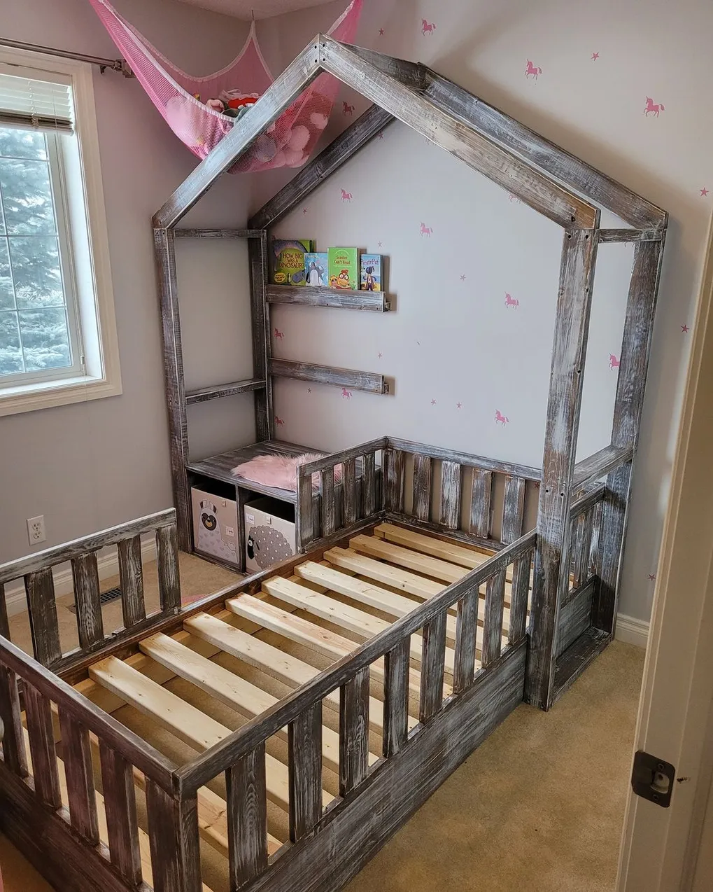 Solid wood house frame bed for a child's room