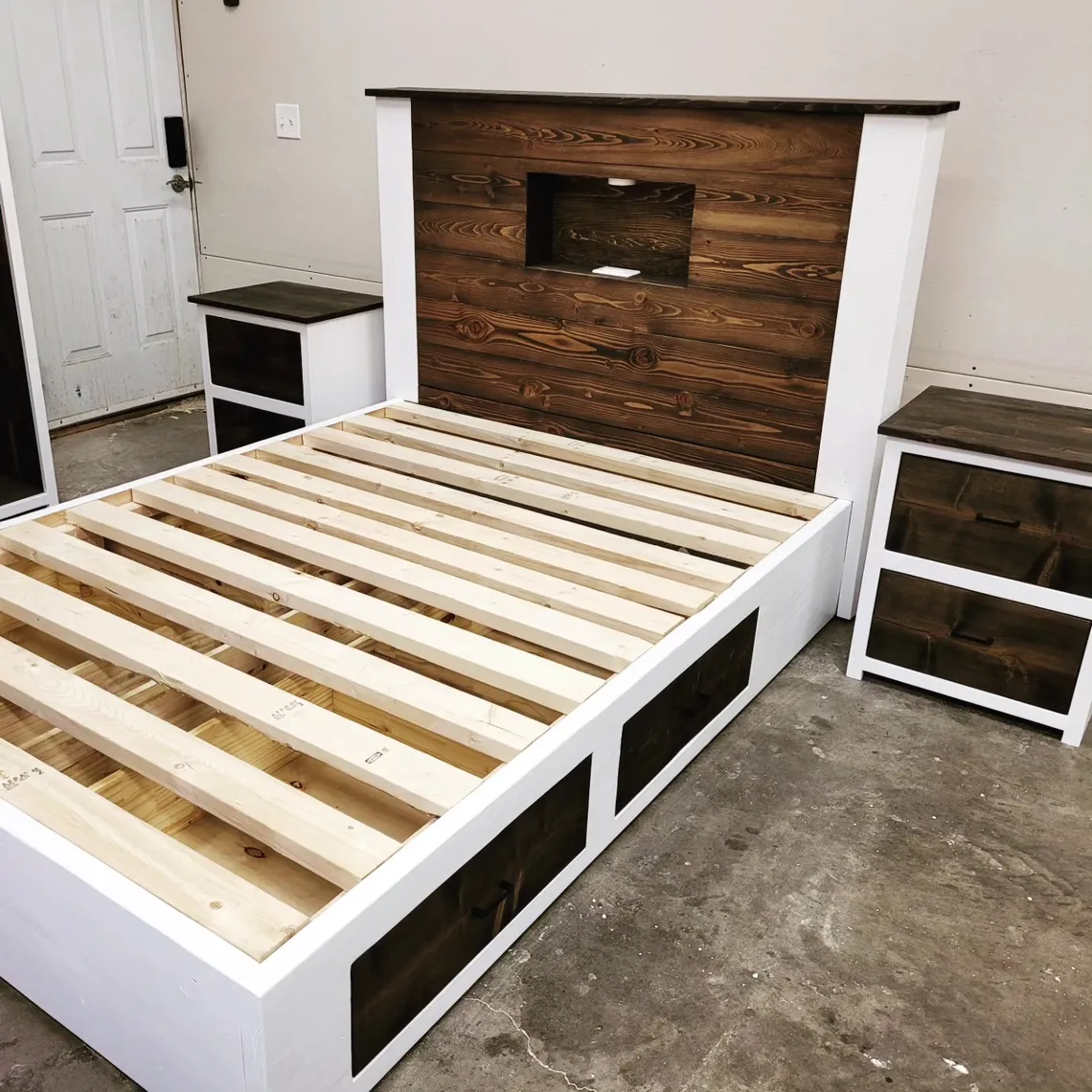 Solid wood storage bed with drawers in the base