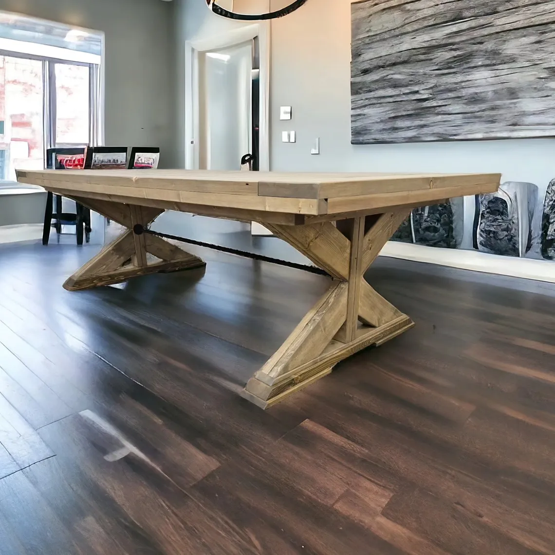Custom solid wood trestle dining table