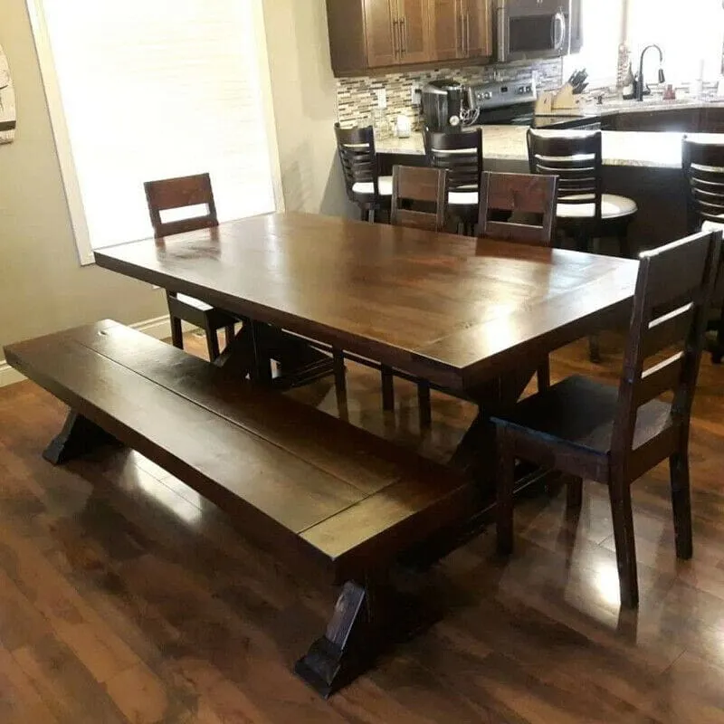 Custom dining set with a solid wood bench along one side