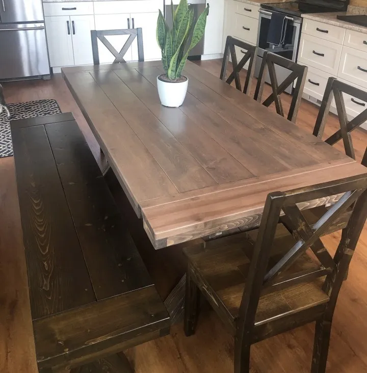 Custom dining table in a farmhouse style kitchen
